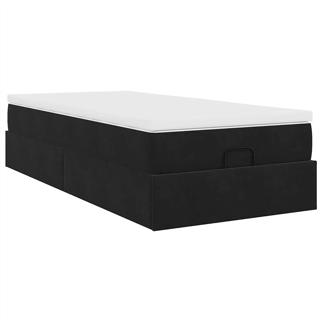 Ottoman bed met matras 100x200 cm fluweel zwart is nu te koop bij PeponiXL, paradijselijk wonen!