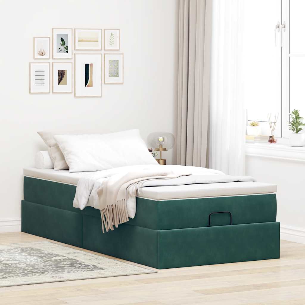 Ottoman bed met matras 100x200 cm fluweel donkergroen is nu te koop bij PeponiXL, paradijselijk wonen!