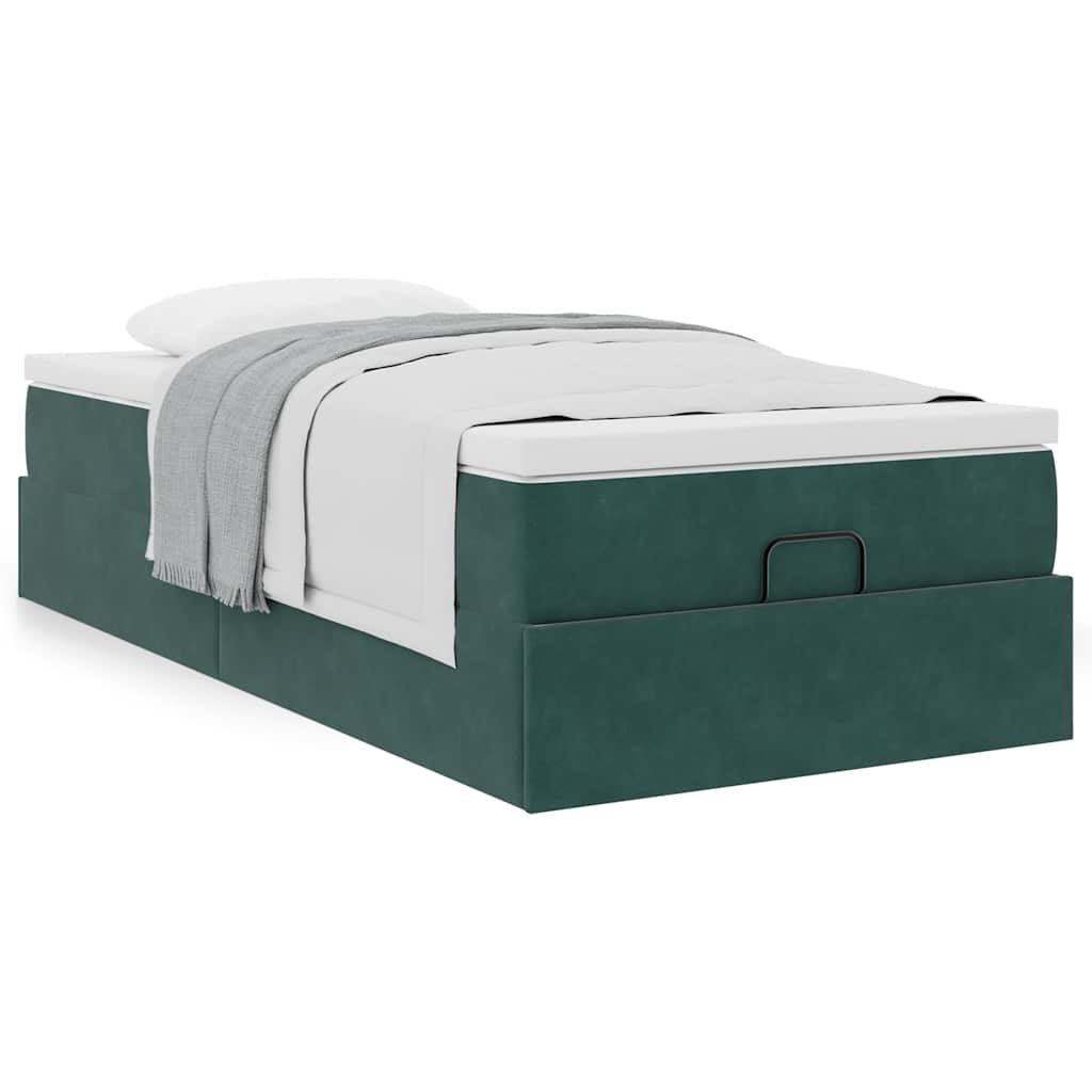 Ottoman bed met matras 100x200 cm fluweel donkergroen is nu te koop bij PeponiXL, paradijselijk wonen!