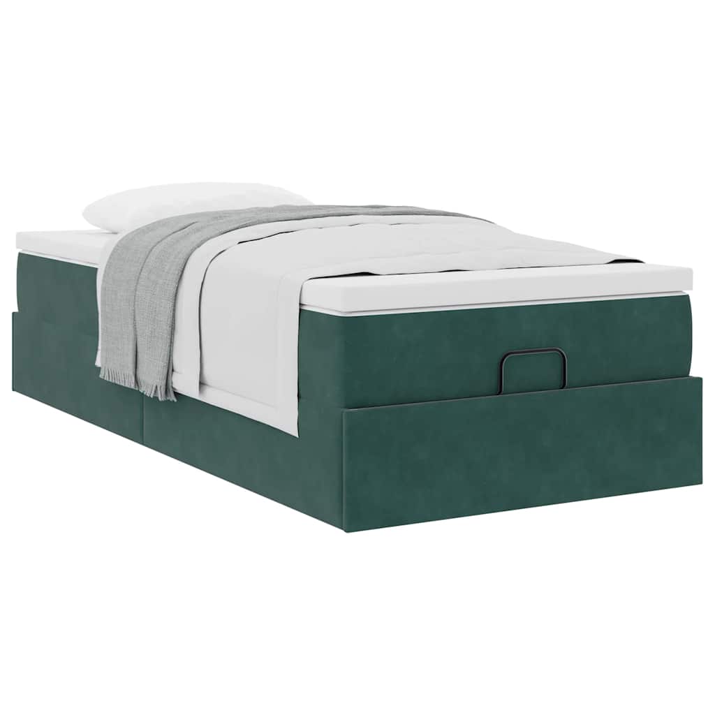 Ottoman bed met matras 100x200 cm fluweel donkergroen is nu te koop bij PeponiXL, paradijselijk wonen!