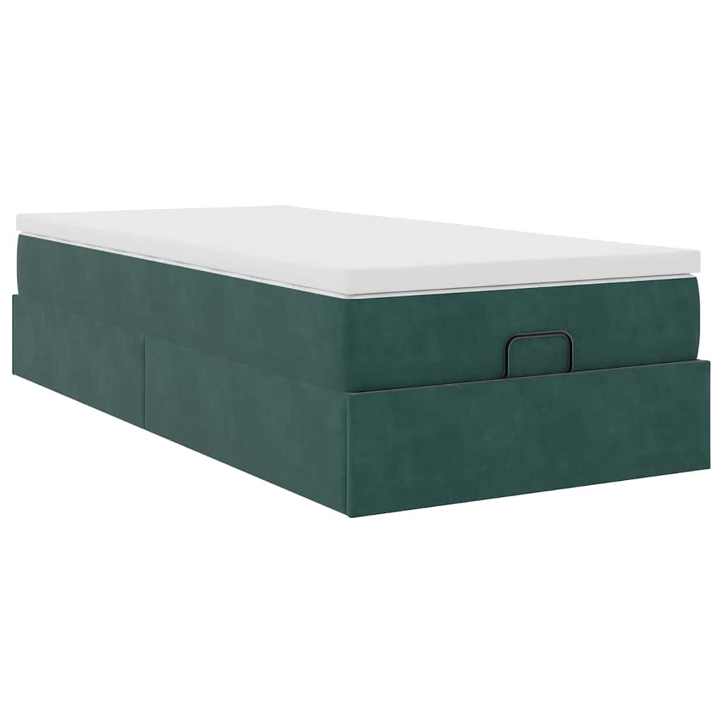 Ottoman bed met matras 100x200 cm fluweel donkergroen is nu te koop bij PeponiXL, paradijselijk wonen!