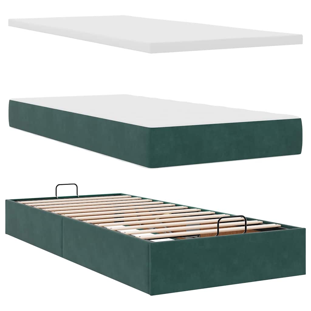 Ottoman bed met matras 100x200 cm fluweel donkergroen is nu te koop bij PeponiXL, paradijselijk wonen!