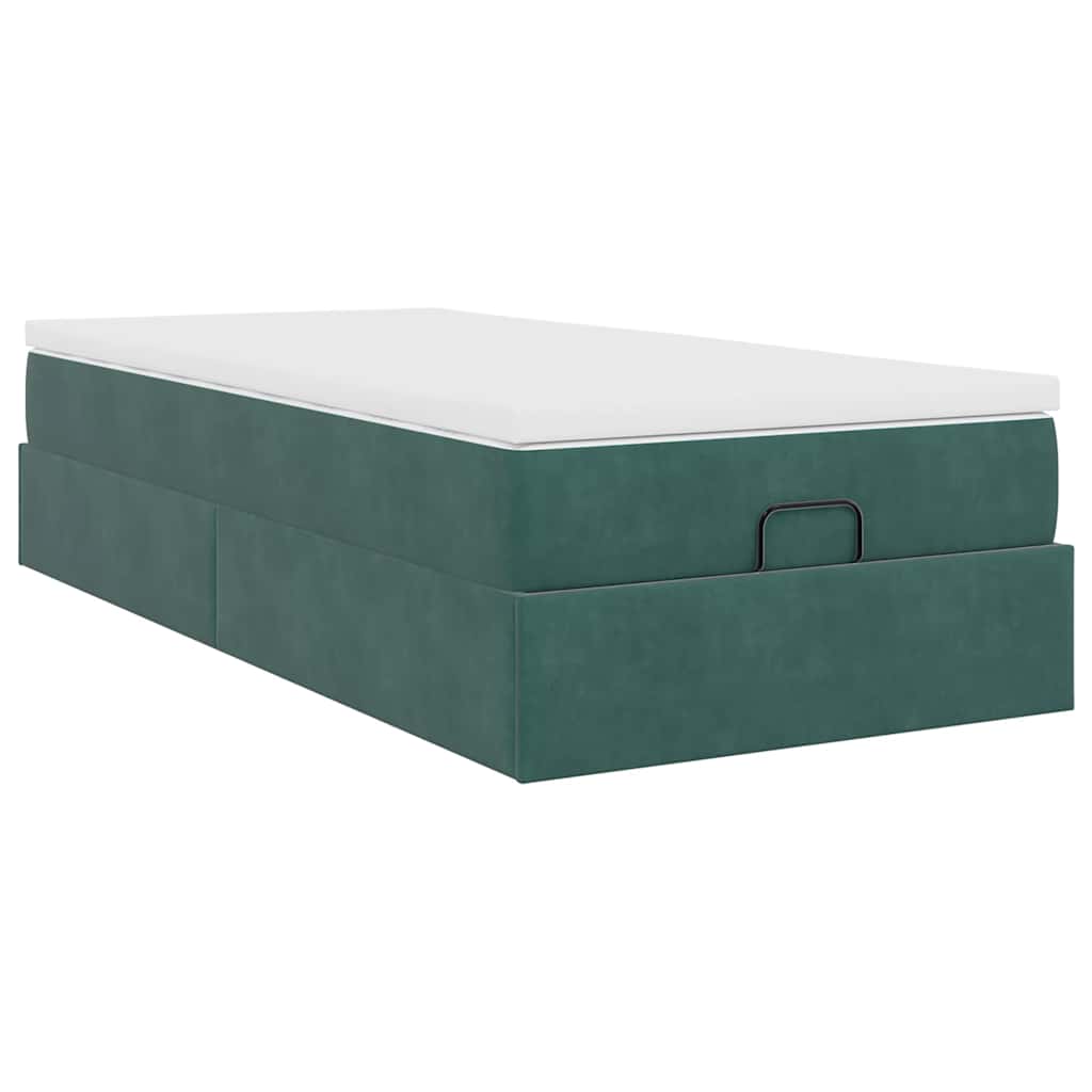Ottoman bed met matras 100x200 cm fluweel donkergroen is nu te koop bij PeponiXL, paradijselijk wonen!