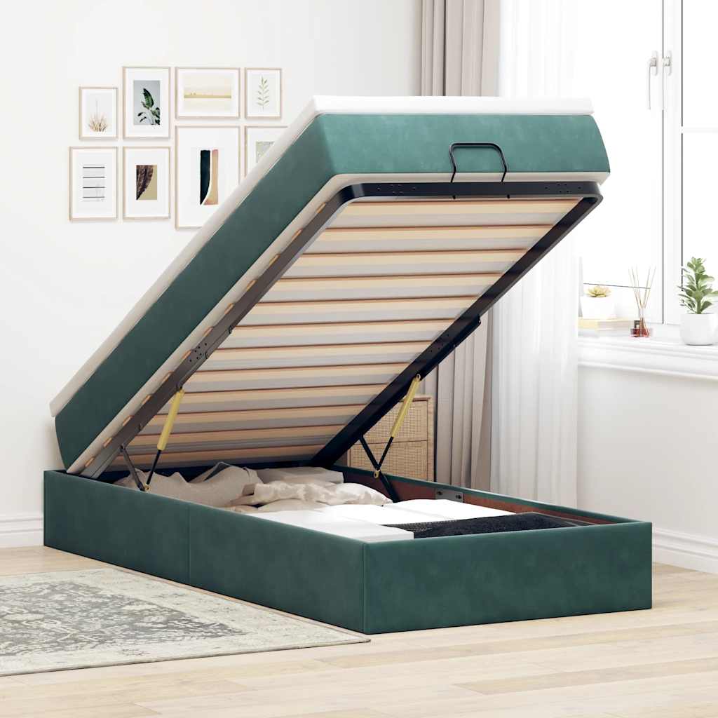 Ottoman bed met matras 100x200 cm fluweel donkergroen is nu te koop bij PeponiXL, paradijselijk wonen!
