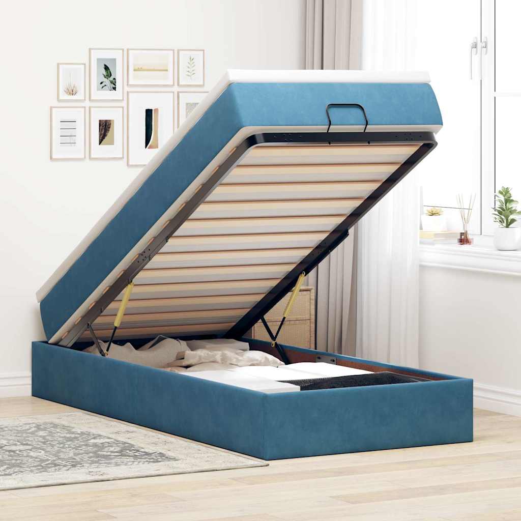 Ottoman bed met matras 100x200 cm fluweel donkerblauw is nu te koop bij PeponiXL, paradijselijk wonen!