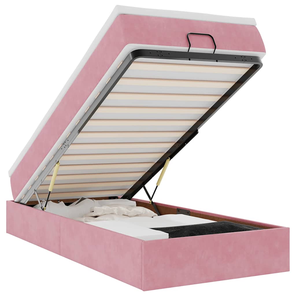 Ottoman bed met matras 100x200 cm fluweel roze is nu te koop bij PeponiXL, paradijselijk wonen!