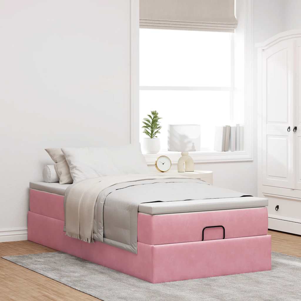 Ottoman bed met matras 100x200 cm fluweel roze is nu te koop bij PeponiXL, paradijselijk wonen!