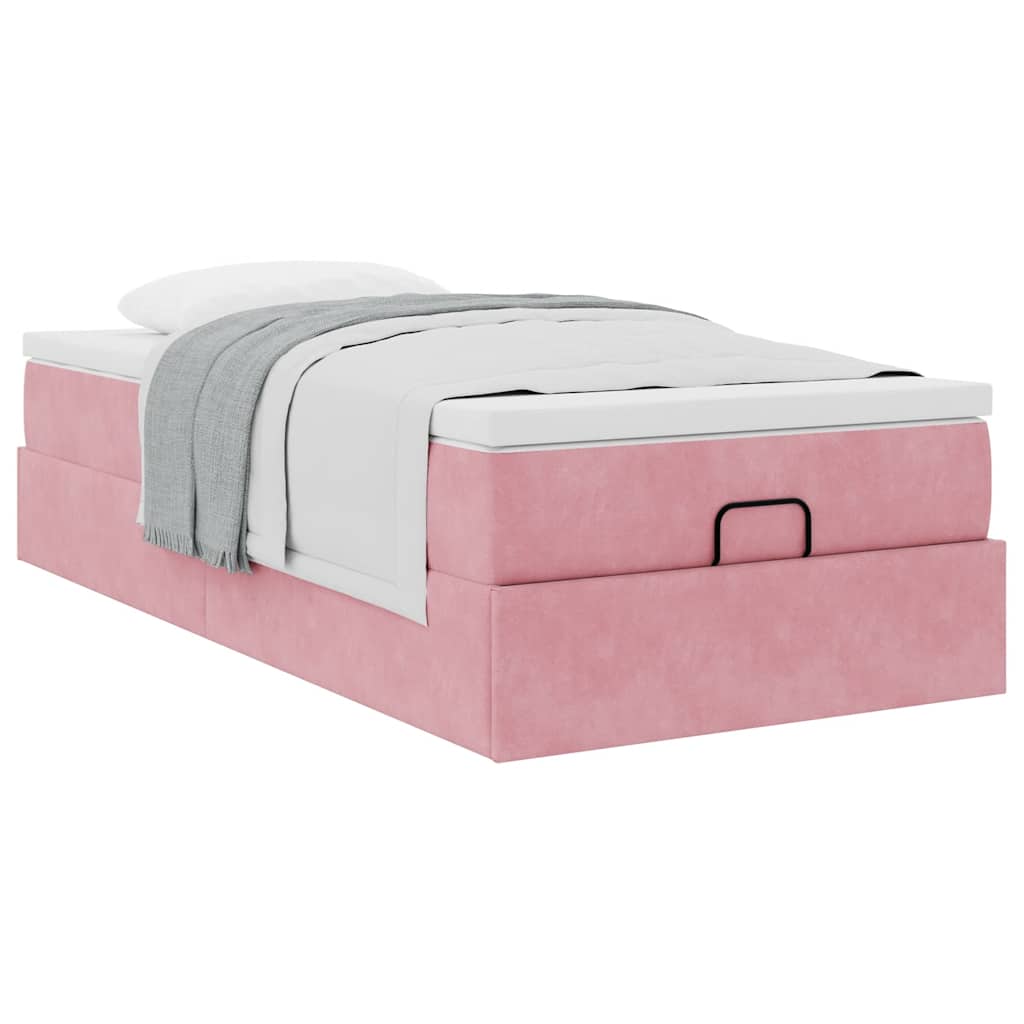 Ottoman bed met matras 100x200 cm fluweel roze is nu te koop bij PeponiXL, paradijselijk wonen!