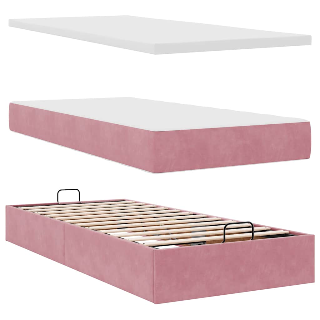 Ottoman bed met matras 100x200 cm fluweel roze is nu te koop bij PeponiXL, paradijselijk wonen!