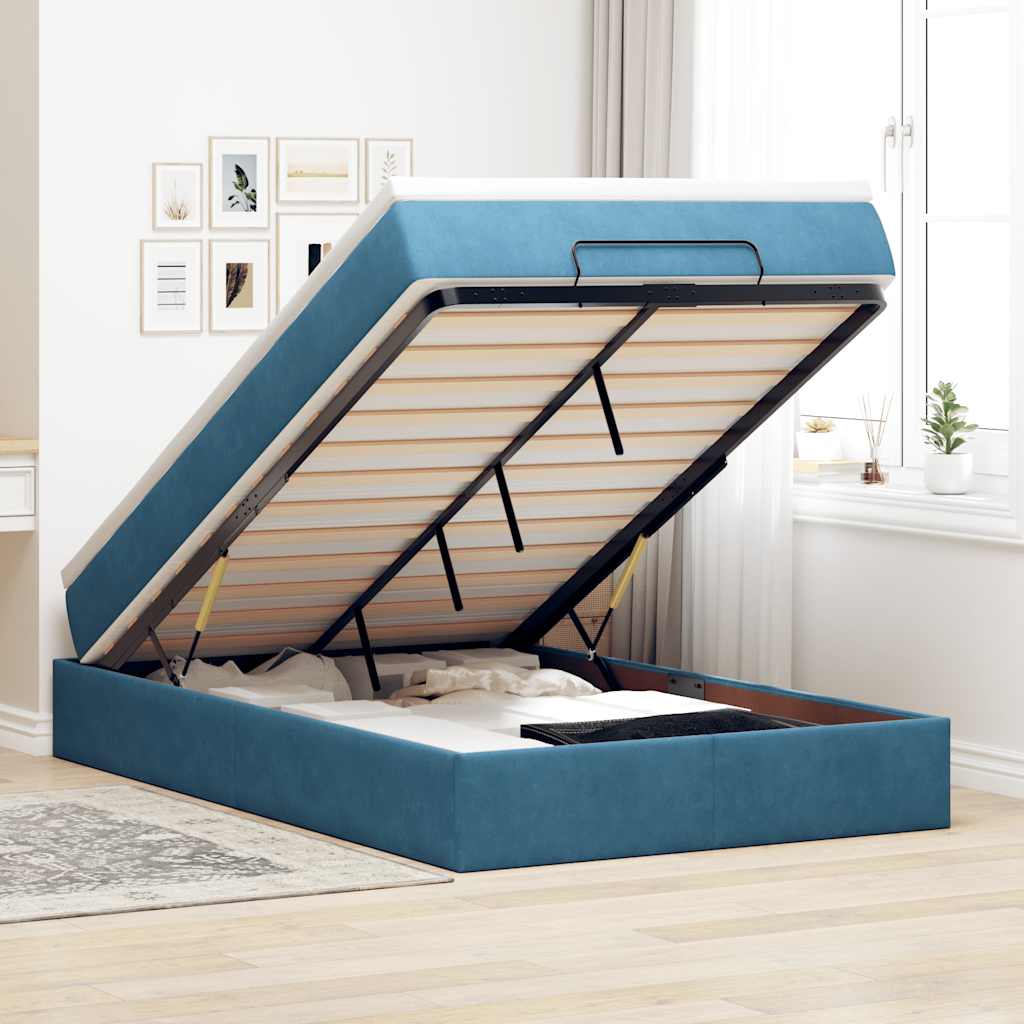 Bed poef met matras 120x190 cm fluweel donkerblauw is nu te koop bij PeponiXL, paradijselijk wonen!
