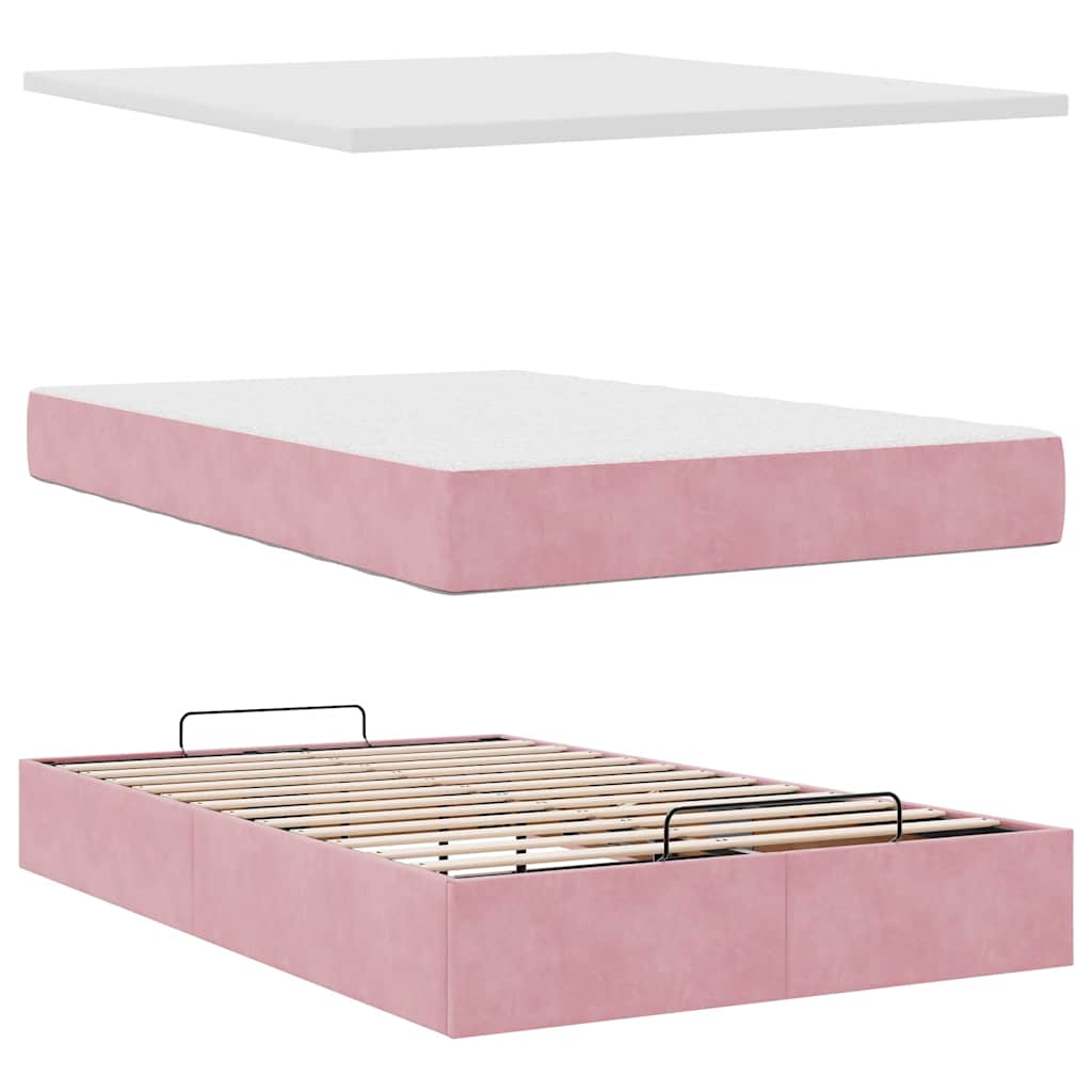 Bed poef met matras 120x190 cm fluweel roze is nu te koop bij PeponiXL, paradijselijk wonen!