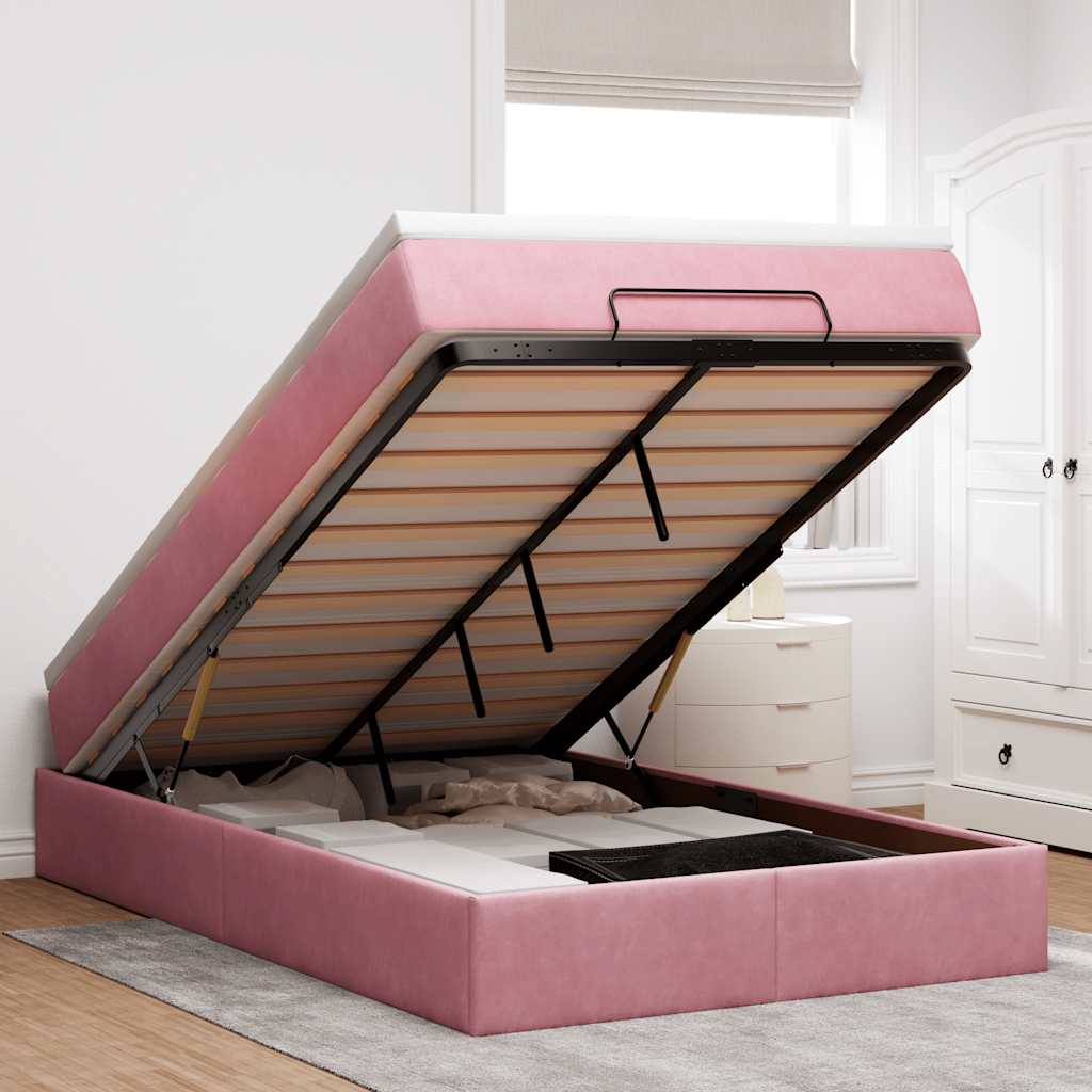 Bed poef met matras 120x190 cm fluweel roze is nu te koop bij PeponiXL, paradijselijk wonen!