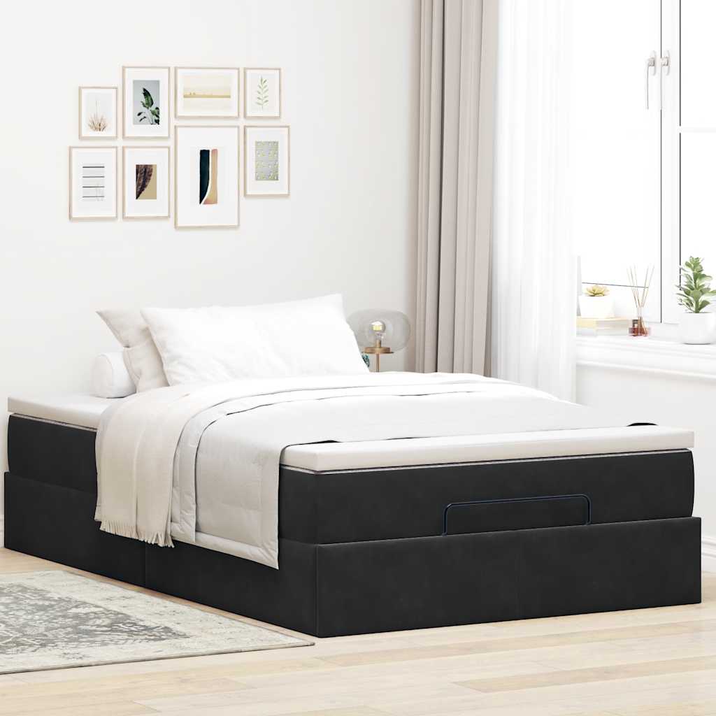 Ottoman bed met matras 120x200cm fluweel zwart is nu te koop bij PeponiXL, paradijselijk wonen!
