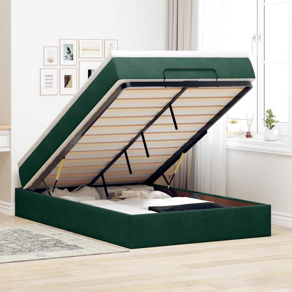 Ottoman bed met matras 120x200cm fluweel donkergroen is nu te koop bij PeponiXL, paradijselijk wonen!
