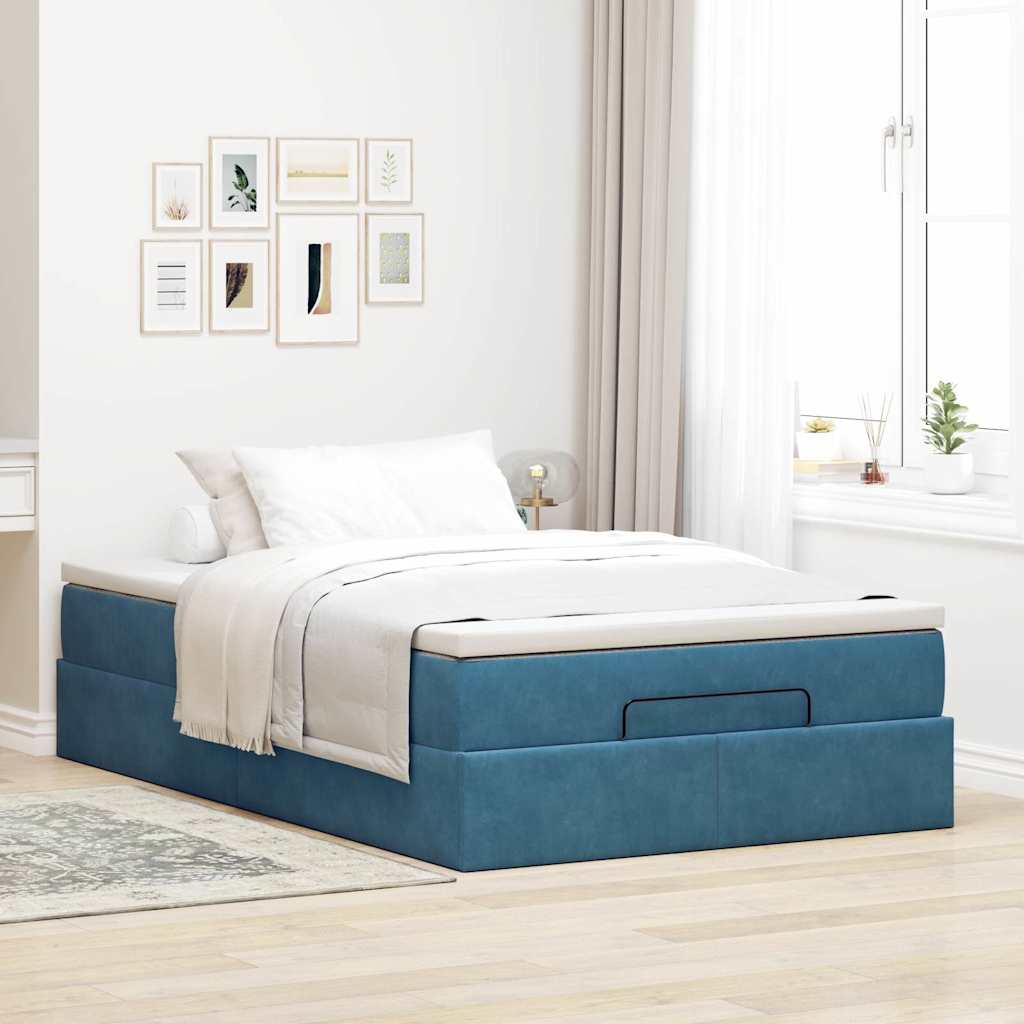 Ottoman bed met matras 120x200cm fluweel donkerblauw is nu te koop bij PeponiXL, paradijselijk wonen!