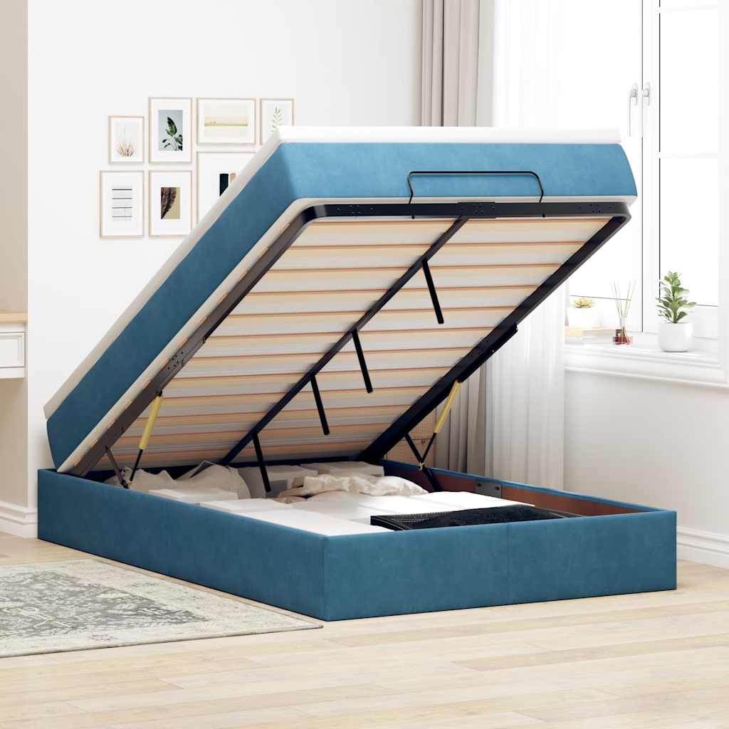 Ottoman bed met matras 120x200cm fluweel donkerblauw is nu te koop bij PeponiXL, paradijselijk wonen!