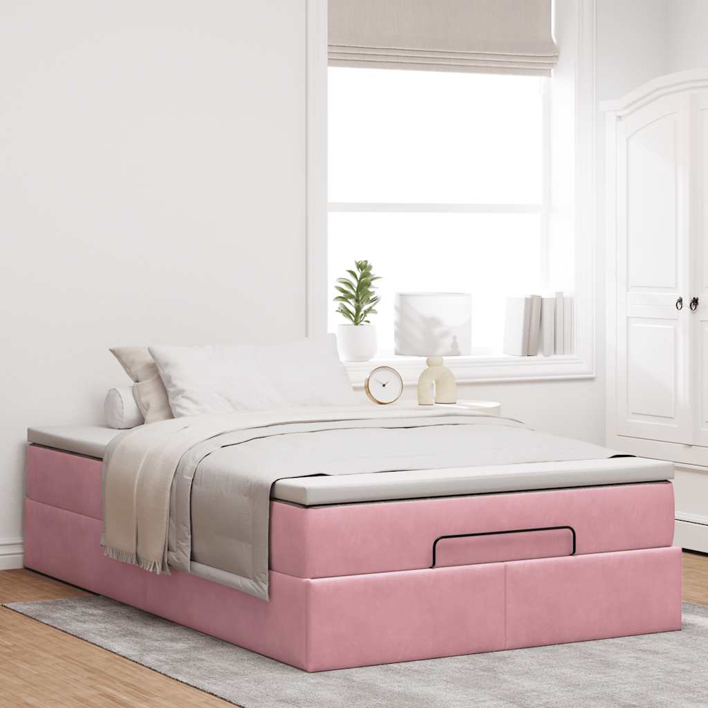 Ottoman bed met matras 120x200cm fluweel roze is nu te koop bij PeponiXL, paradijselijk wonen!