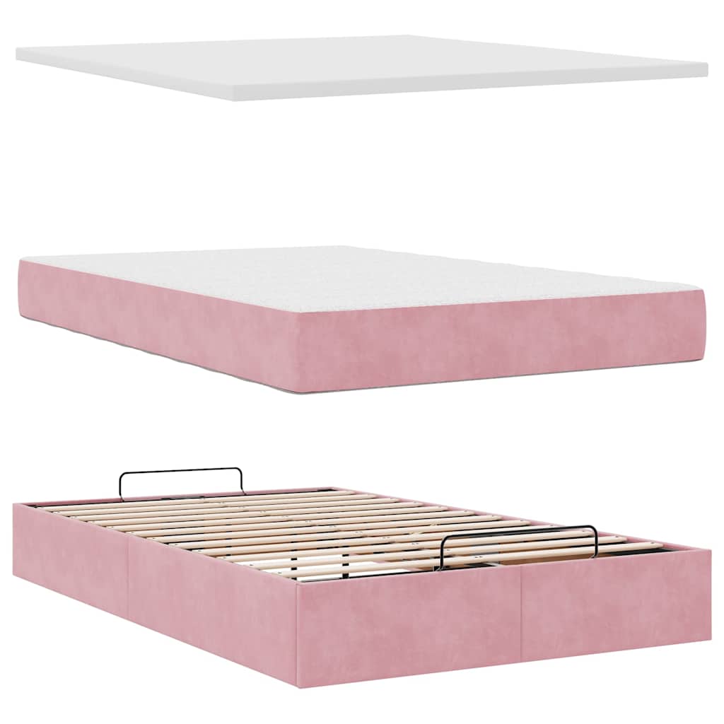 Ottoman bed met matras 120x200cm fluweel roze is nu te koop bij PeponiXL, paradijselijk wonen!