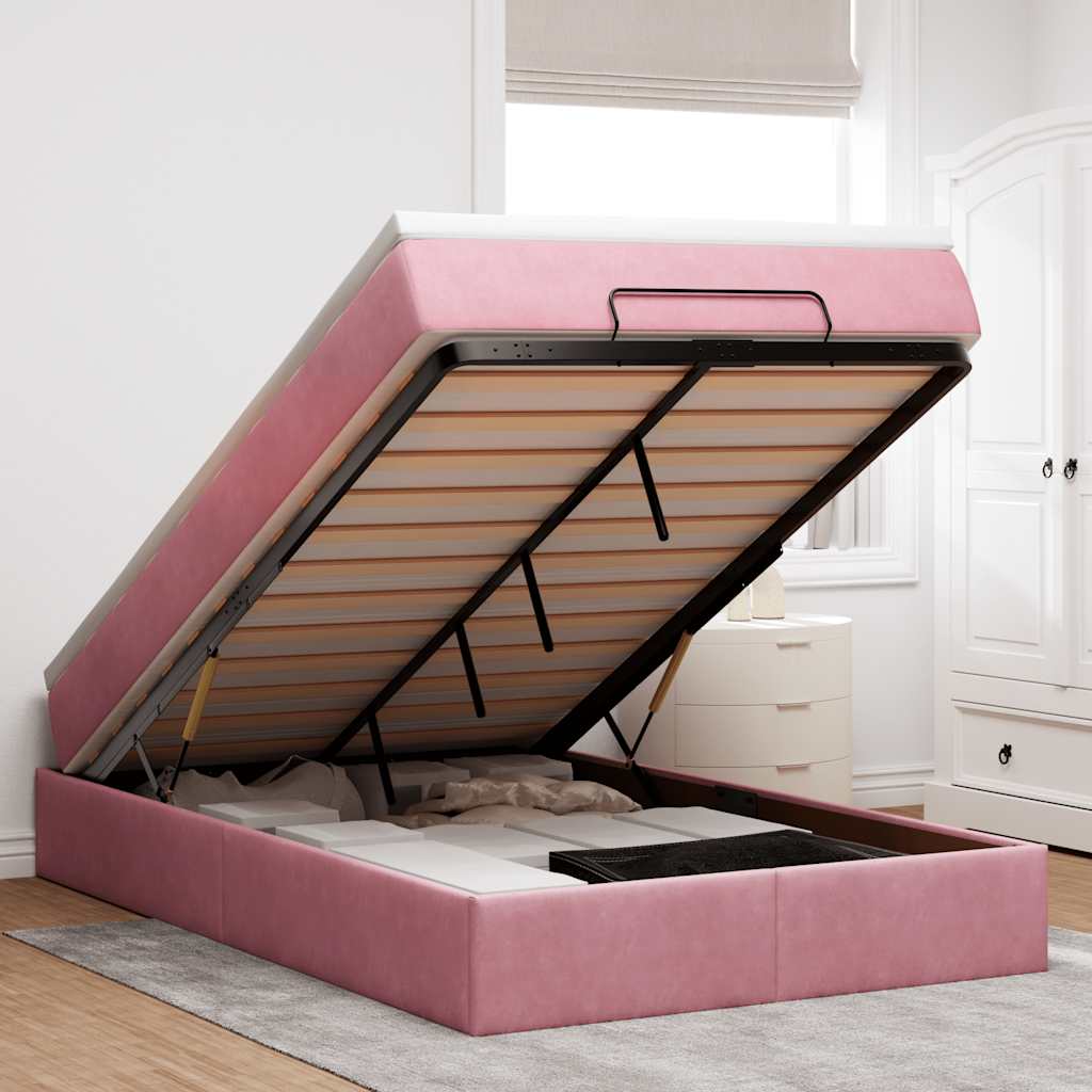 Ottoman bed met matras 120x200cm fluweel roze is nu te koop bij PeponiXL, paradijselijk wonen!