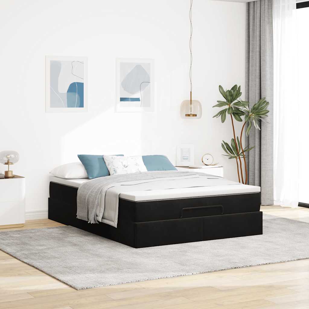 Ottoman bed met matras 140x190cm fluweel zwart is nu te koop bij PeponiXL, paradijselijk wonen!