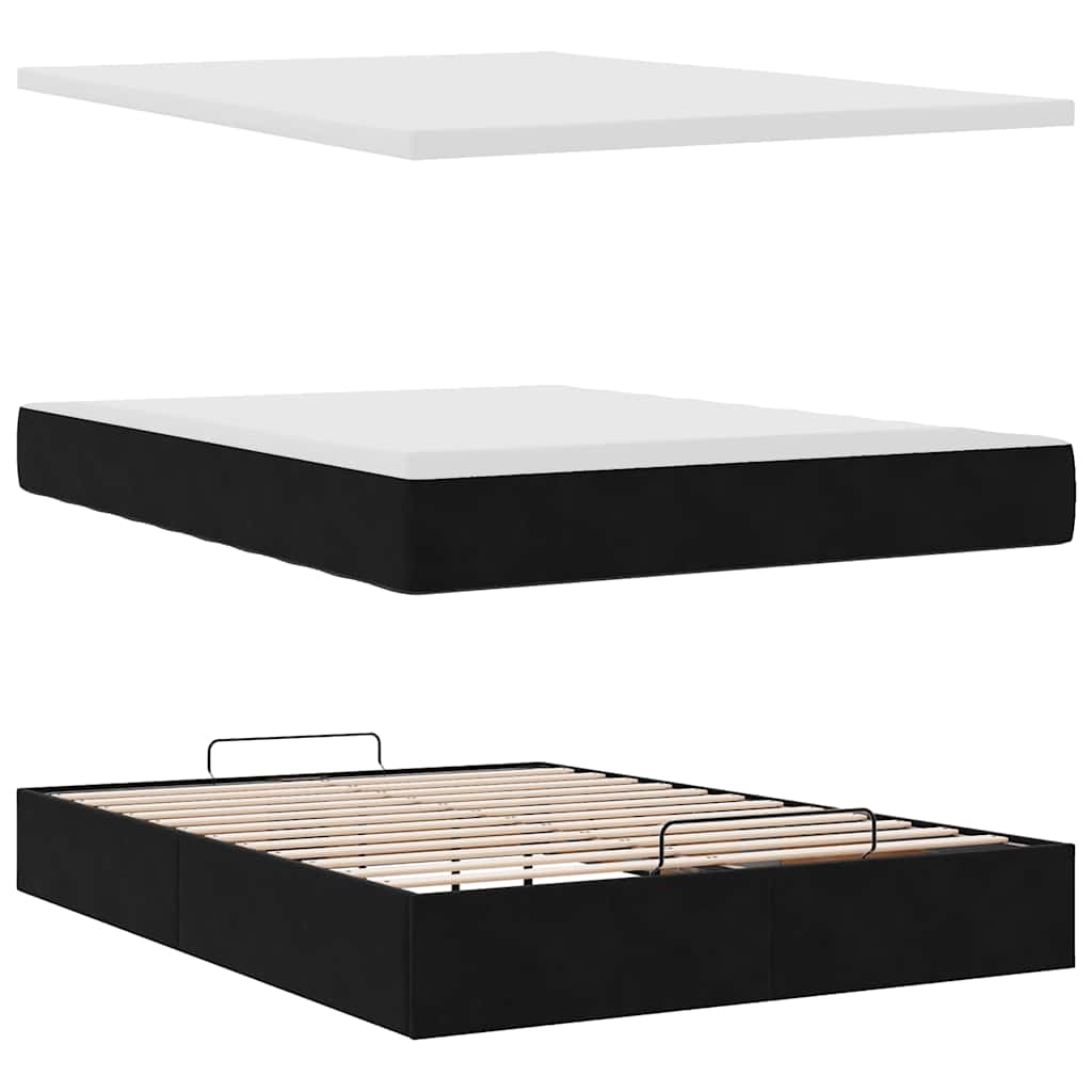 Ottoman bed met matras 140x190cm fluweel zwart is nu te koop bij PeponiXL, paradijselijk wonen!