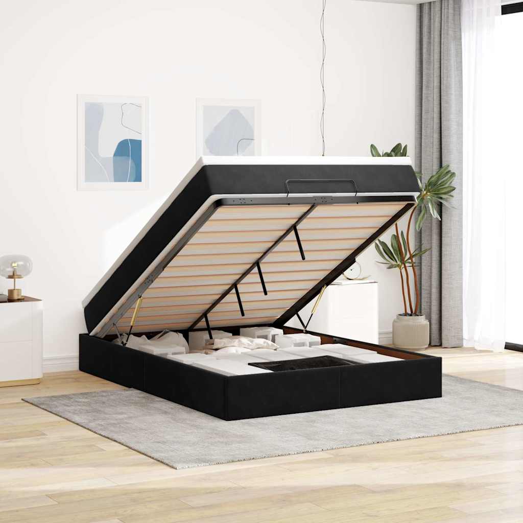 Ottoman bed met matras 140x190cm fluweel zwart is nu te koop bij PeponiXL, paradijselijk wonen!