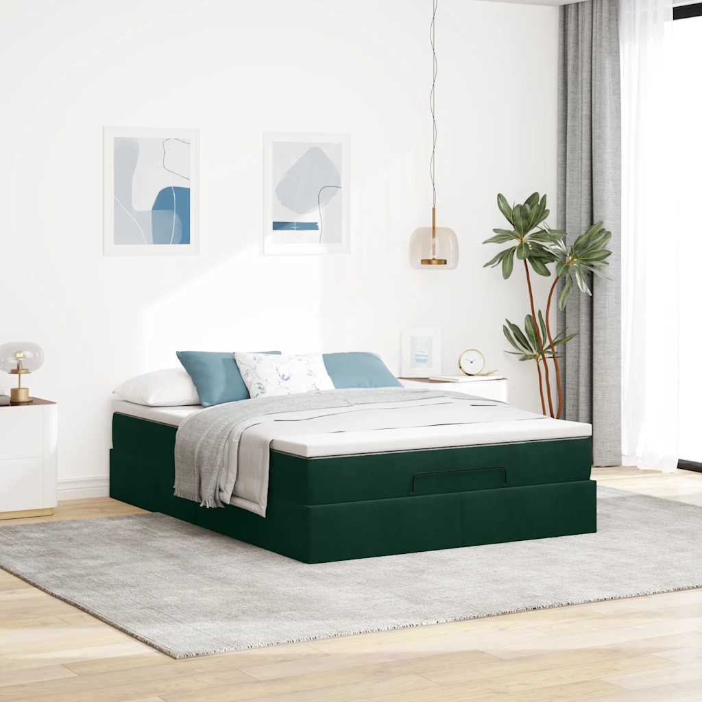 Ottoman bed met matras 140x190cm fluweel donkergroen is nu te koop bij PeponiXL, paradijselijk wonen!