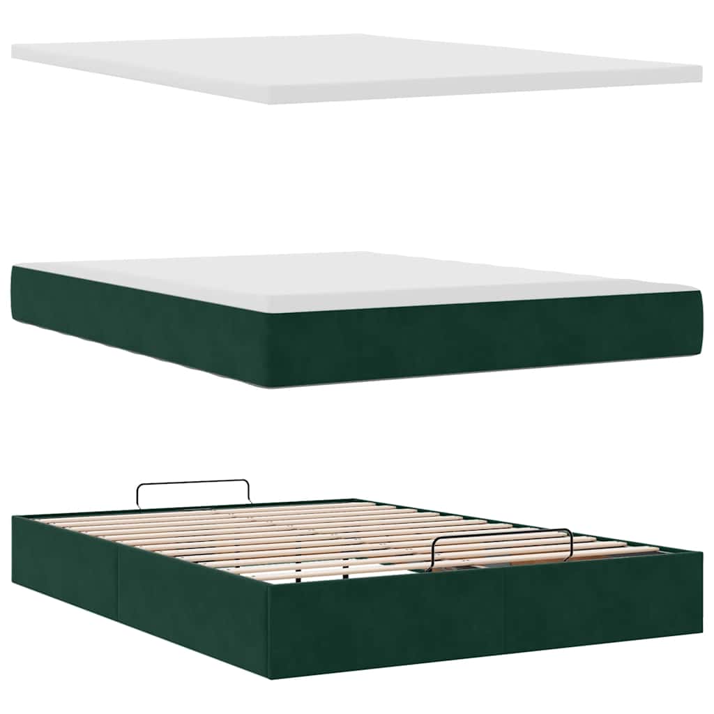 Ottoman bed met matras 140x190cm fluweel donkergroen is nu te koop bij PeponiXL, paradijselijk wonen!