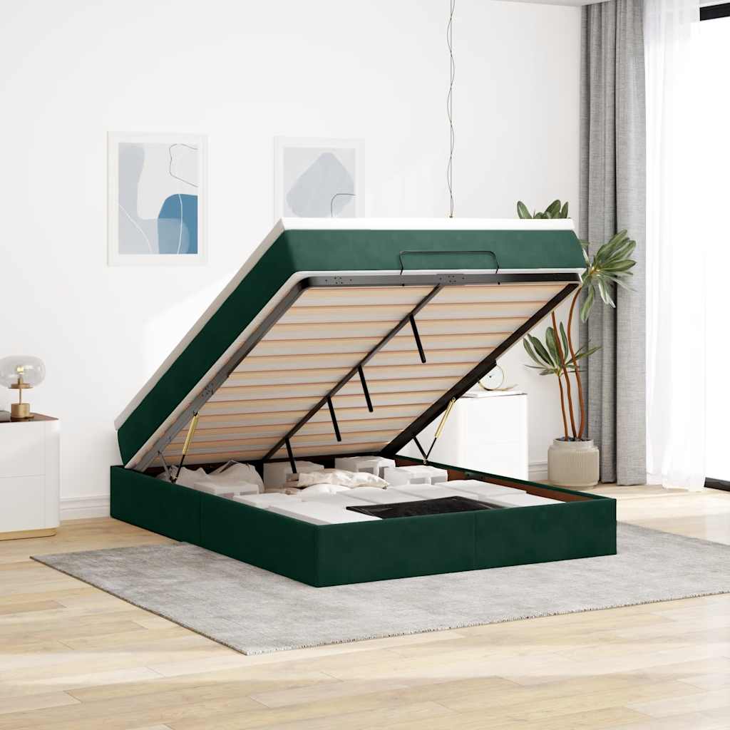 Ottoman bed met matras 140x190cm fluweel donkergroen is nu te koop bij PeponiXL, paradijselijk wonen!