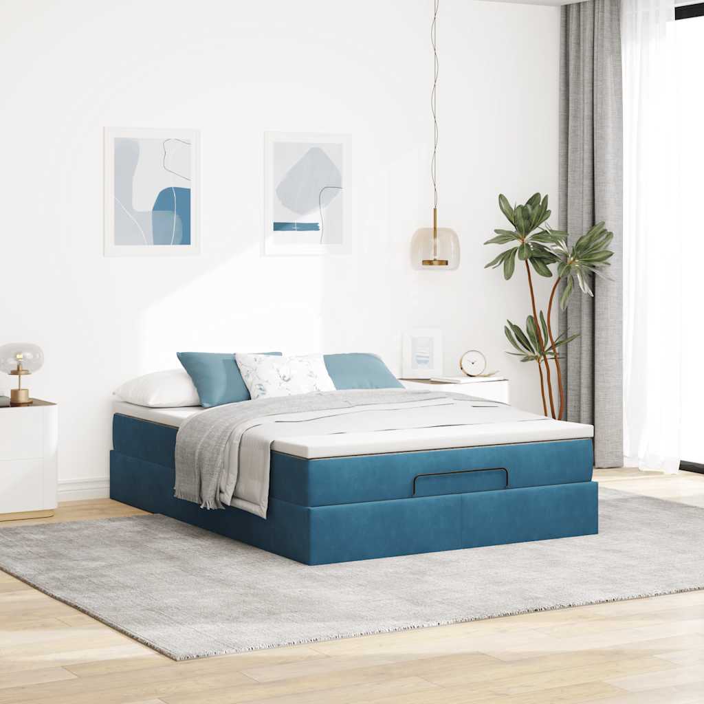 Ottoman bed met matras 140x190cm fluweel donkerblauw is nu te koop bij PeponiXL, paradijselijk wonen!