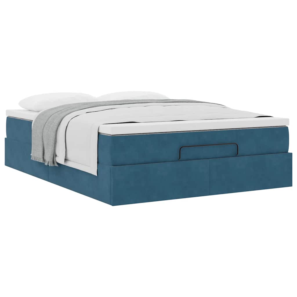 Ottoman bed met matras 140x190cm fluweel donkerblauw is nu te koop bij PeponiXL, paradijselijk wonen!