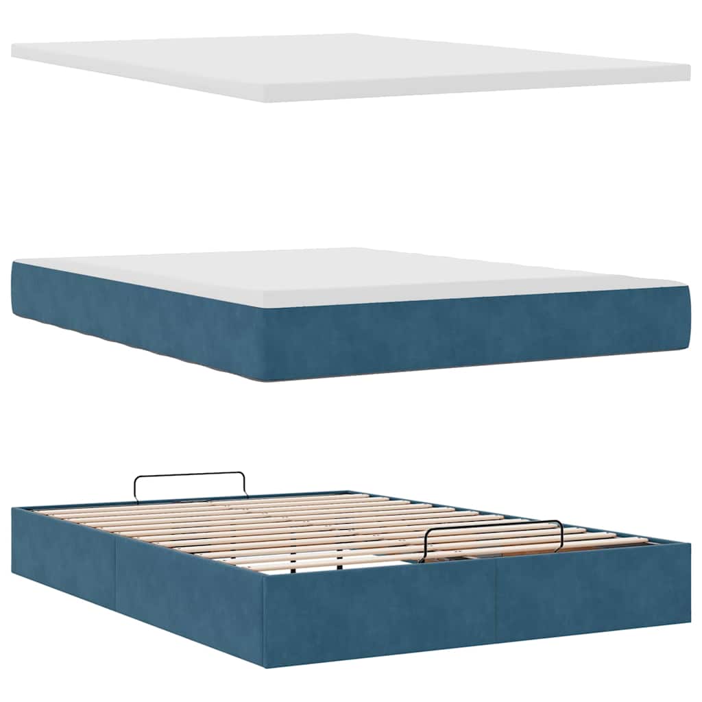 Ottoman bed met matras 140x190cm fluweel donkerblauw is nu te koop bij PeponiXL, paradijselijk wonen!