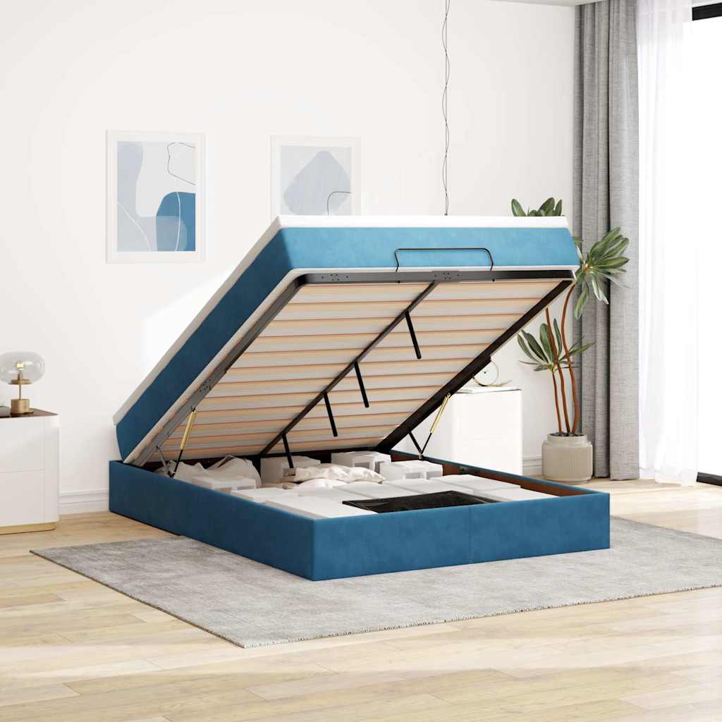 Ottoman bed met matras 140x190cm fluweel donkerblauw is nu te koop bij PeponiXL, paradijselijk wonen!