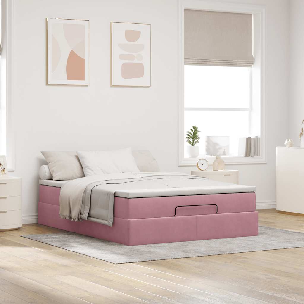 Ottoman bed met matras 140x190cm fluweel roze is nu te koop bij PeponiXL, paradijselijk wonen!