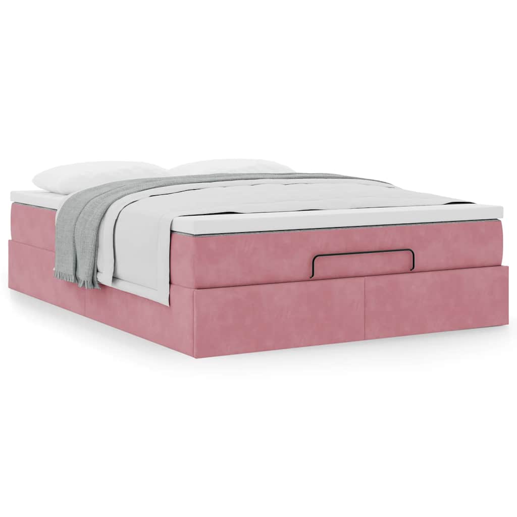 Ottoman bed met matras 140x190cm fluweel roze is nu te koop bij PeponiXL, paradijselijk wonen!