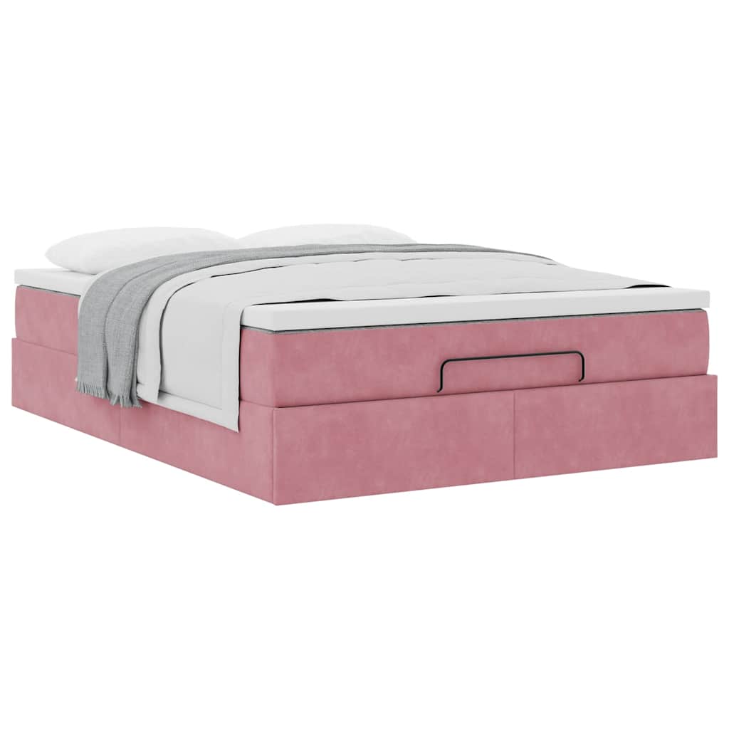 Ottoman bed met matras 140x190cm fluweel roze is nu te koop bij PeponiXL, paradijselijk wonen!