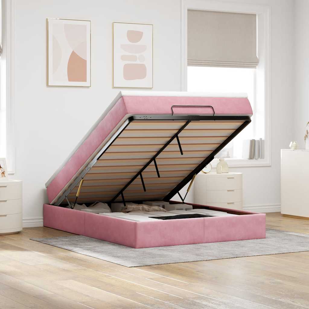 Ottoman bed met matras 140x190cm fluweel roze is nu te koop bij PeponiXL, paradijselijk wonen!