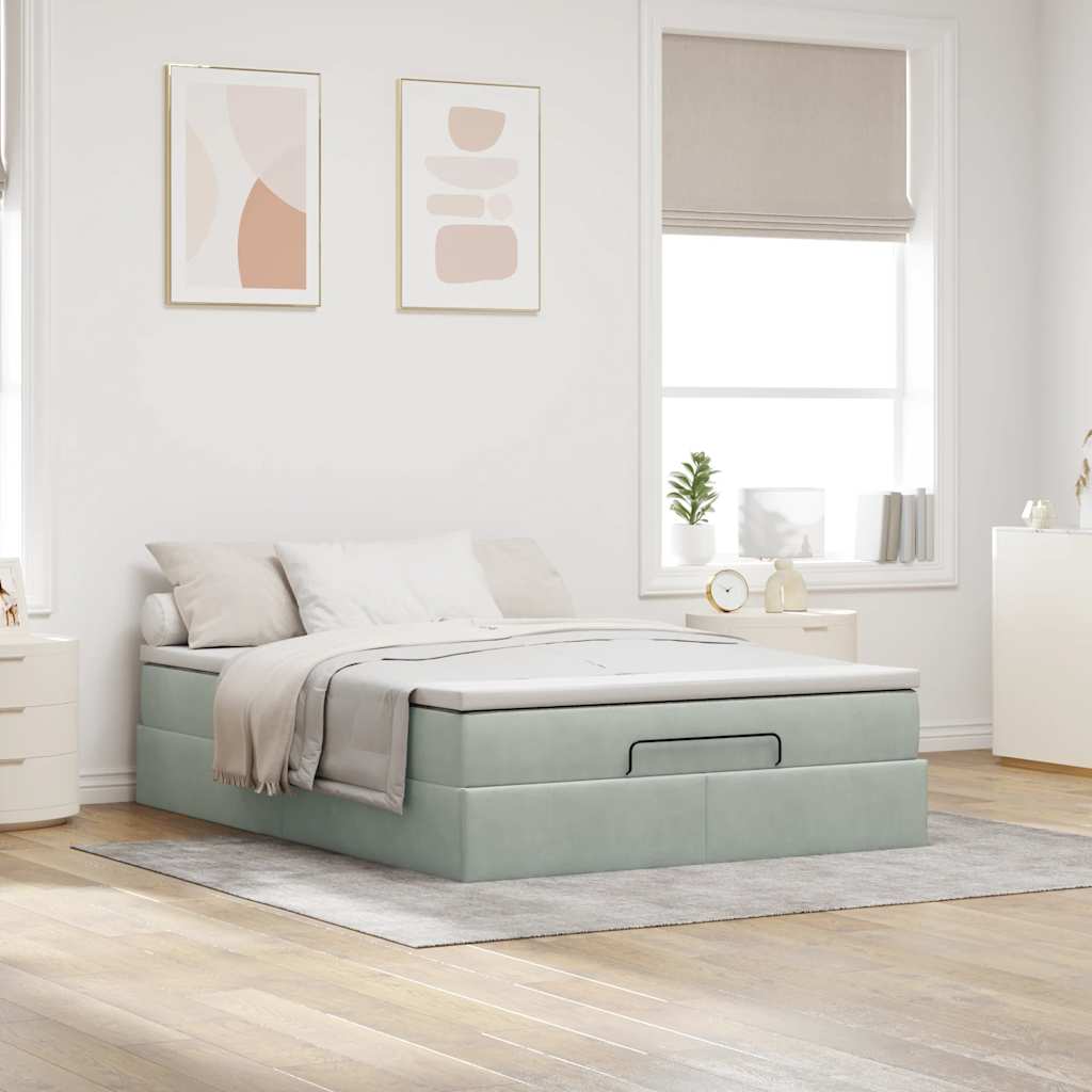 Ottoman bed met matras 140x200cm fluweel lichtgrijs is nu te koop bij PeponiXL, paradijselijk wonen!