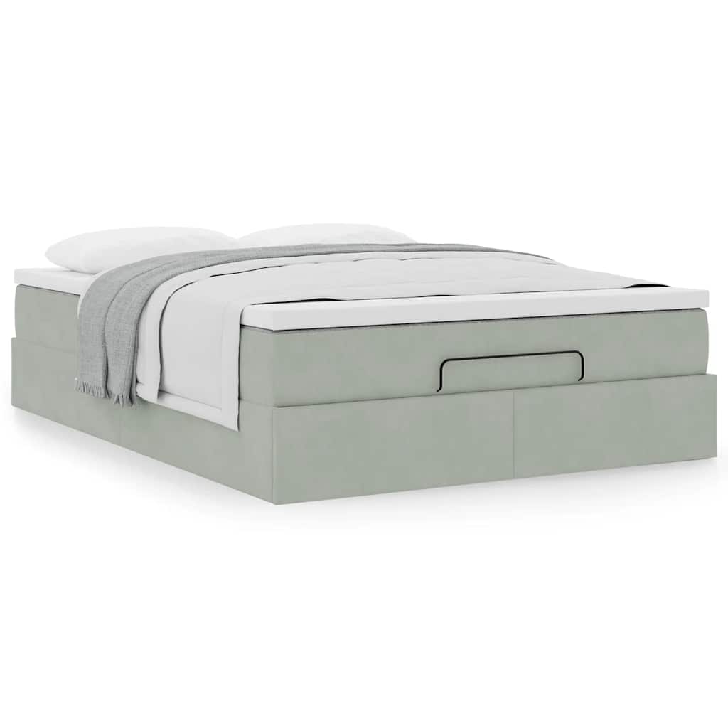 Ottoman bed met matras 140x200cm fluweel lichtgrijs is nu te koop bij PeponiXL, paradijselijk wonen!