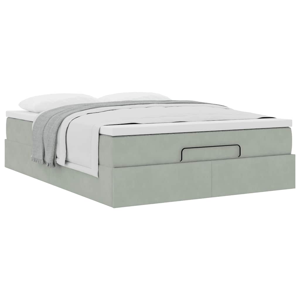 Ottoman bed met matras 140x200cm fluweel lichtgrijs is nu te koop bij PeponiXL, paradijselijk wonen!