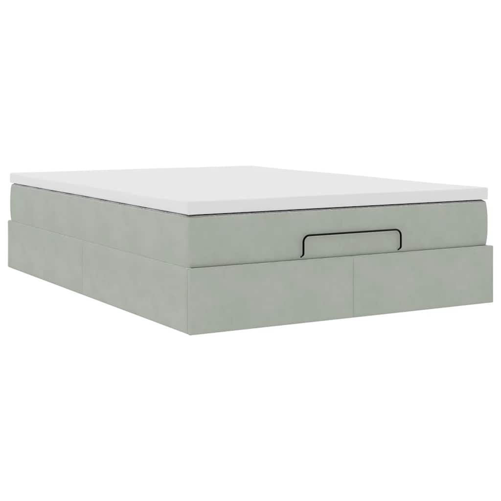 Ottoman bed met matras 140x200cm fluweel lichtgrijs is nu te koop bij PeponiXL, paradijselijk wonen!