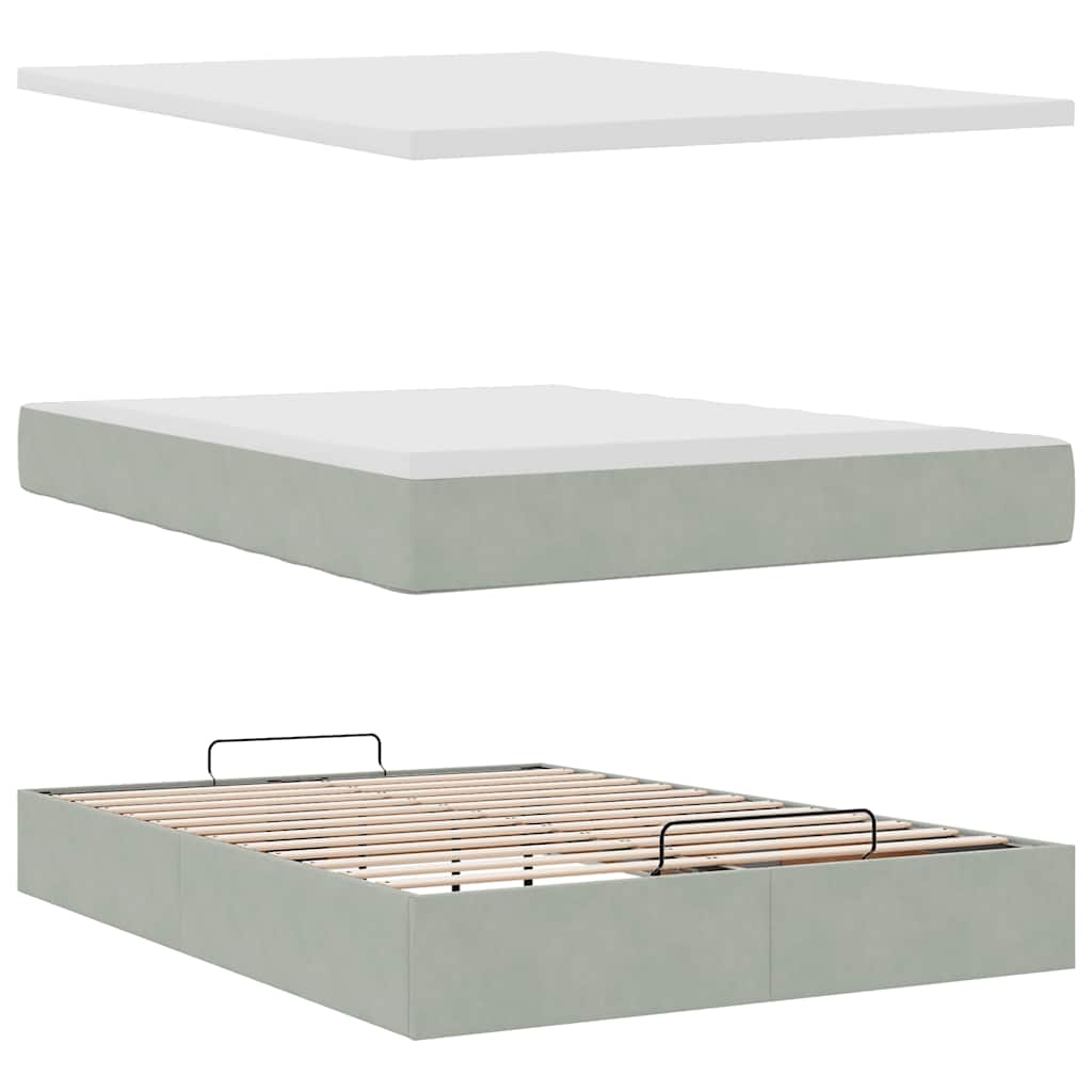 Ottoman bed met matras 140x200cm fluweel lichtgrijs is nu te koop bij PeponiXL, paradijselijk wonen!
