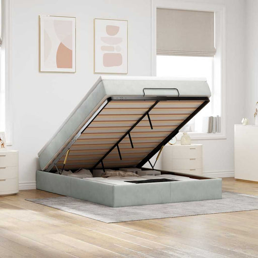 Ottoman bed met matras 140x200cm fluweel lichtgrijs is nu te koop bij PeponiXL, paradijselijk wonen!
