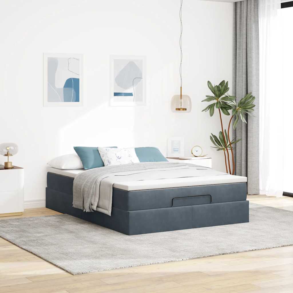 Ottoman bed met matras 140x200cm fluweel donkergrijs is nu te koop bij PeponiXL, paradijselijk wonen!