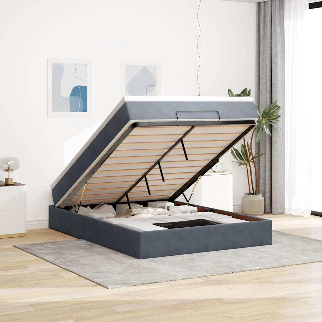 Ottoman bed met matras 140x200cm fluweel donkergrijs is nu te koop bij PeponiXL, paradijselijk wonen!
