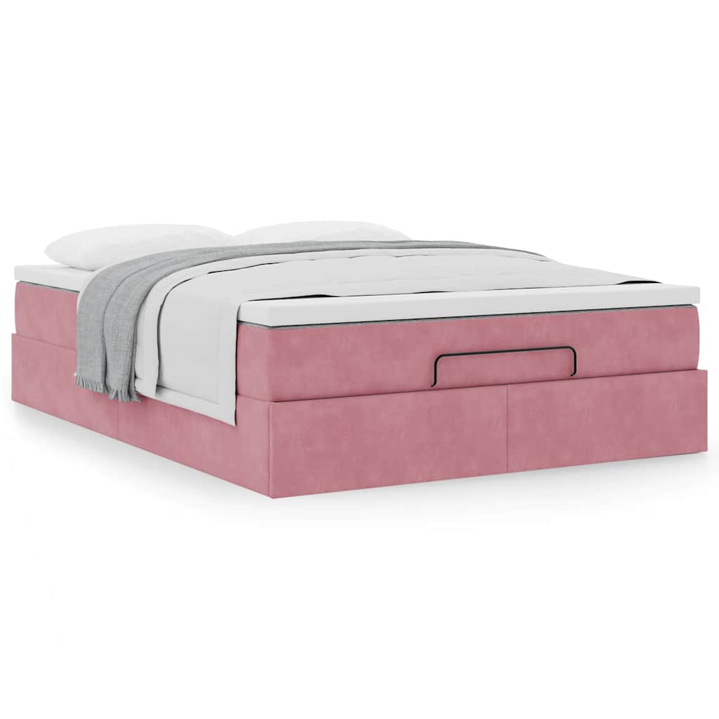 Ottoman bed met matras 140x200cm fluweel roze is nu te koop bij PeponiXL, paradijselijk wonen!