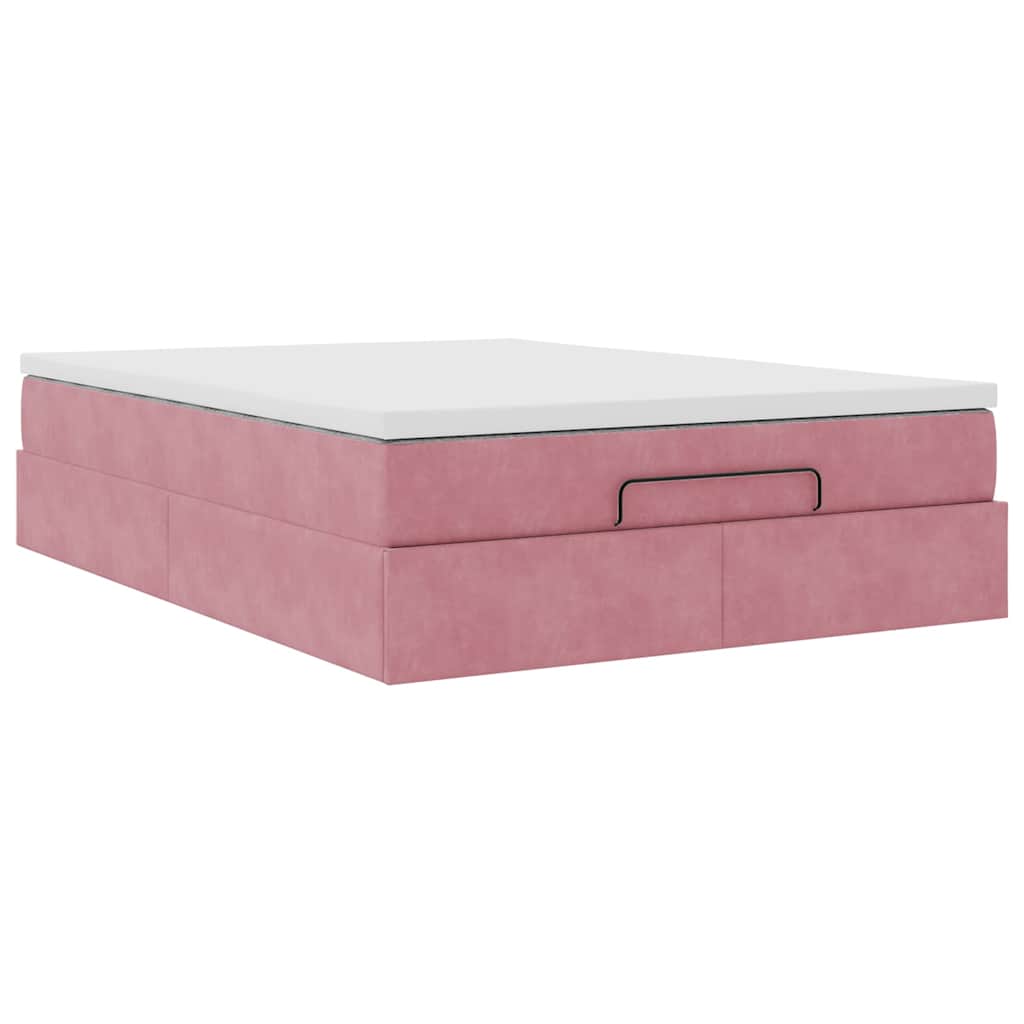 Ottoman bed met matras 140x200cm fluweel roze is nu te koop bij PeponiXL, paradijselijk wonen!
