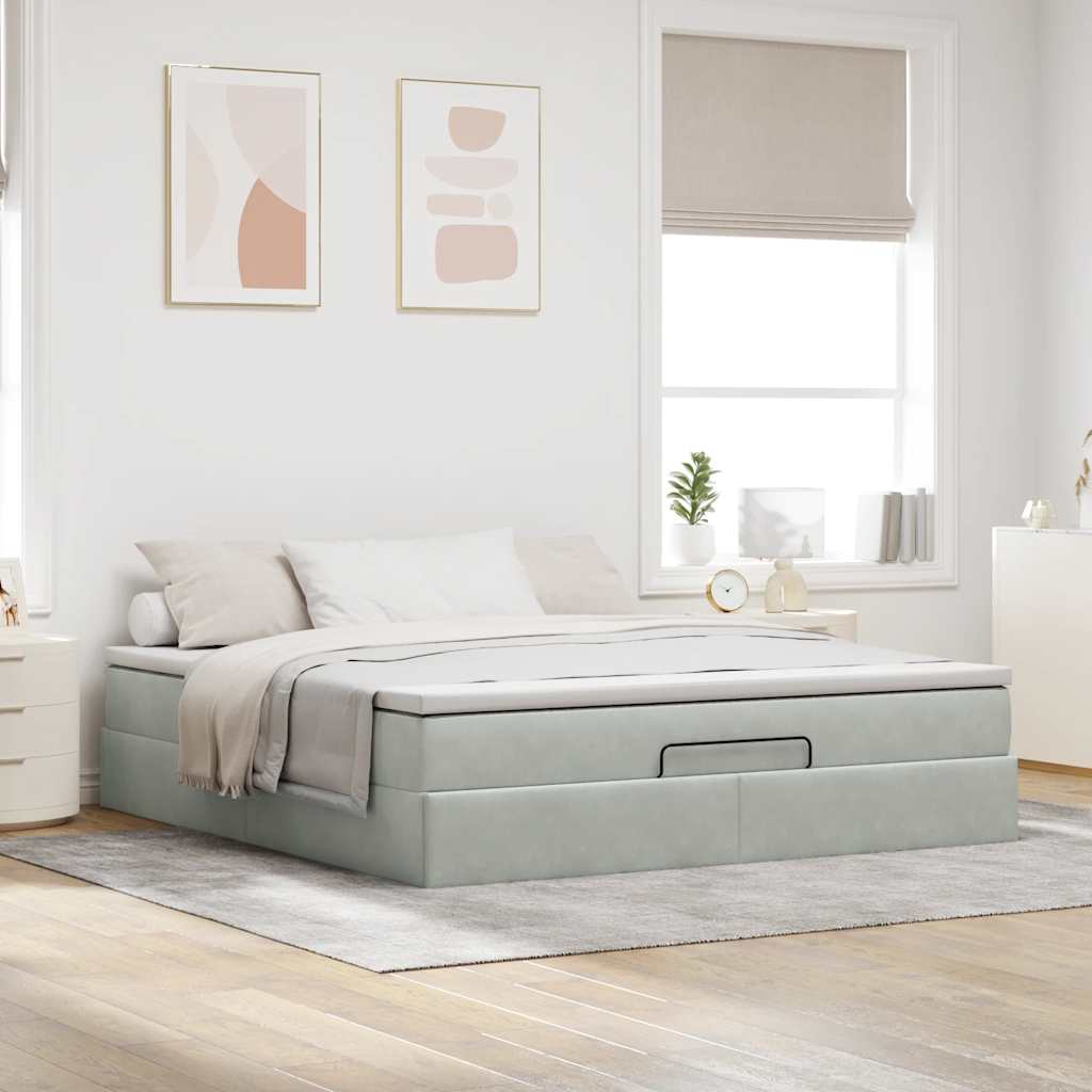 Ottoman bed met matras 160x200cm fluweel lichtgrijs is nu te koop bij PeponiXL, paradijselijk wonen!