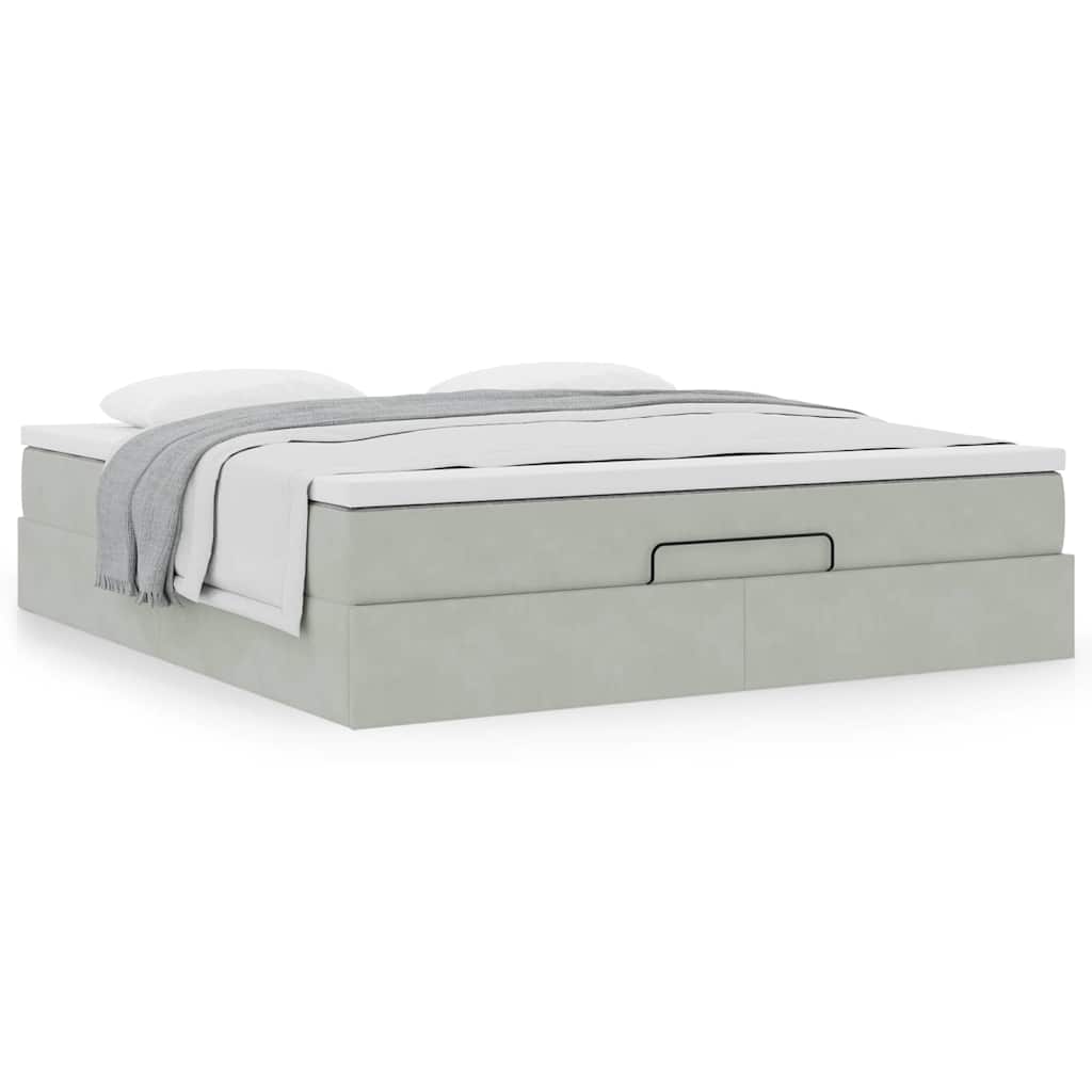 Ottoman bed met matras 160x200cm fluweel lichtgrijs is nu te koop bij PeponiXL, paradijselijk wonen!