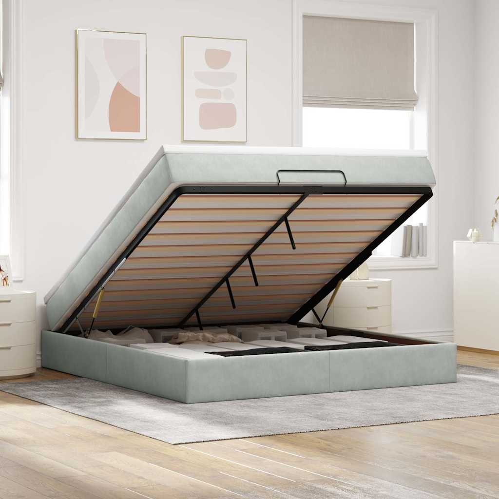 Ottoman bed met matras 160x200cm fluweel lichtgrijs is nu te koop bij PeponiXL, paradijselijk wonen!